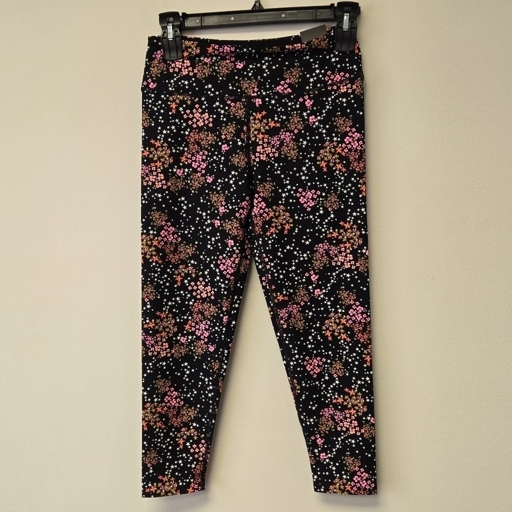 Victoria Secret Sport Stars Pink Floral Black High Rise 7/8 Leggings L - Picture 2 of 9